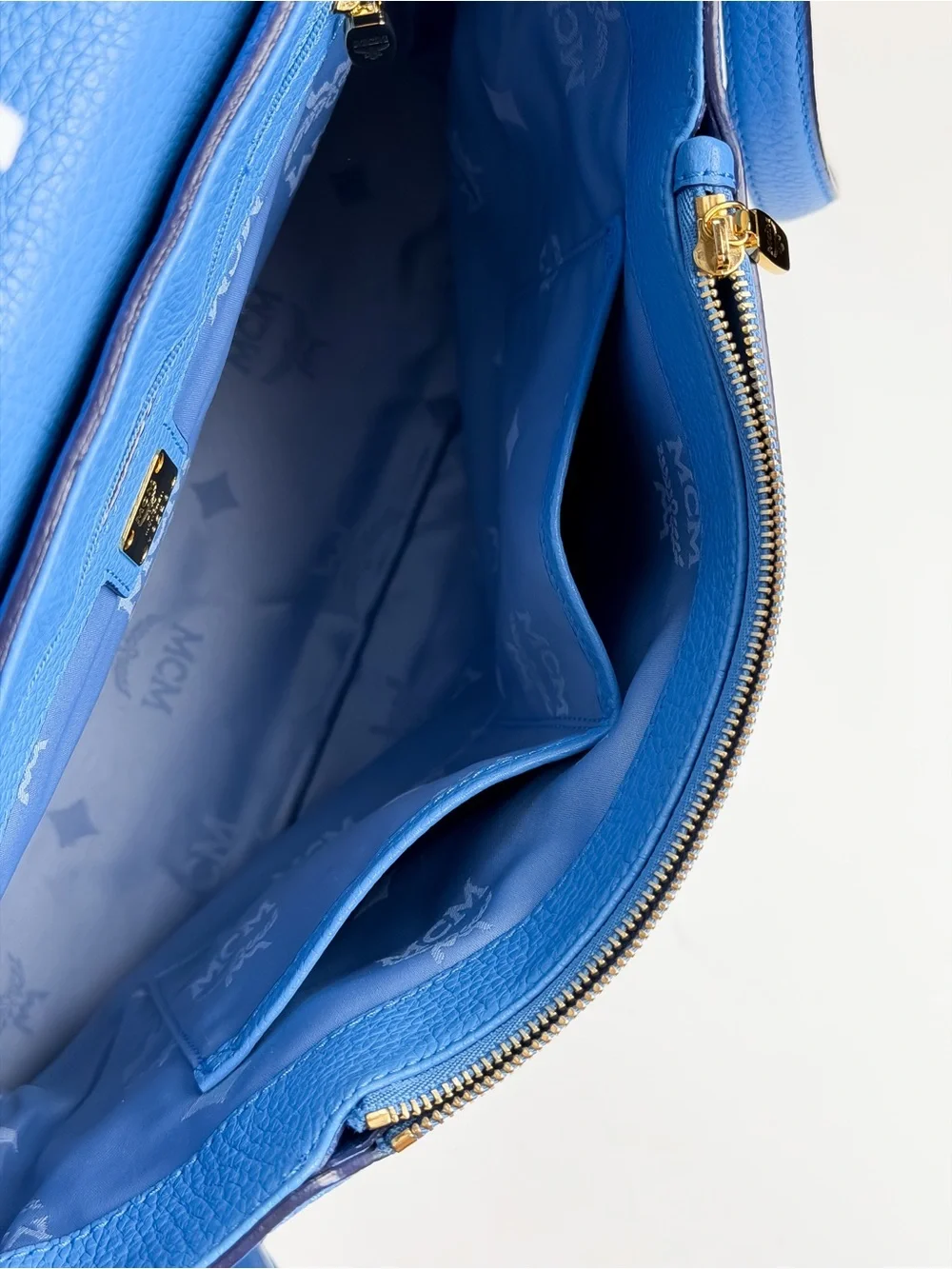 MCM First Lady Large Royal Blue Pebbled Leather Satchel Shoulder Bag